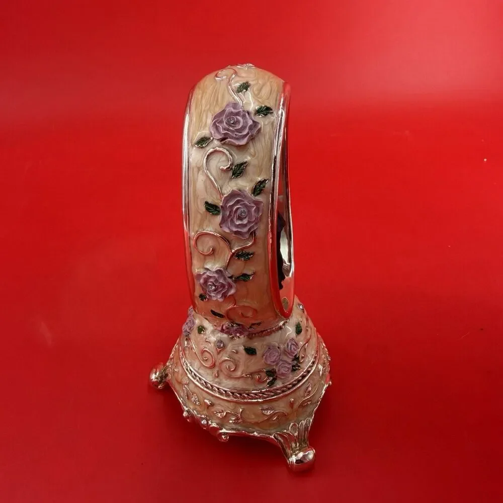 VTG Bride and Groom Wedding Cake Topper Music Box Egg Shape Cloisonné Figurine